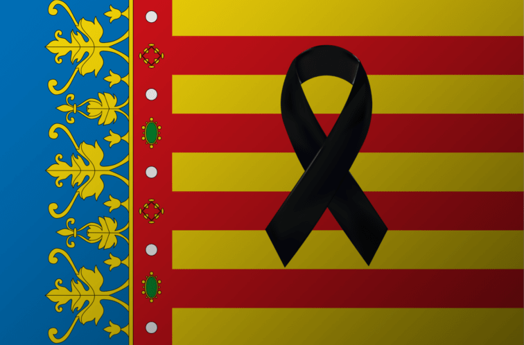 Bandera de Valencia con lazo negro de luto