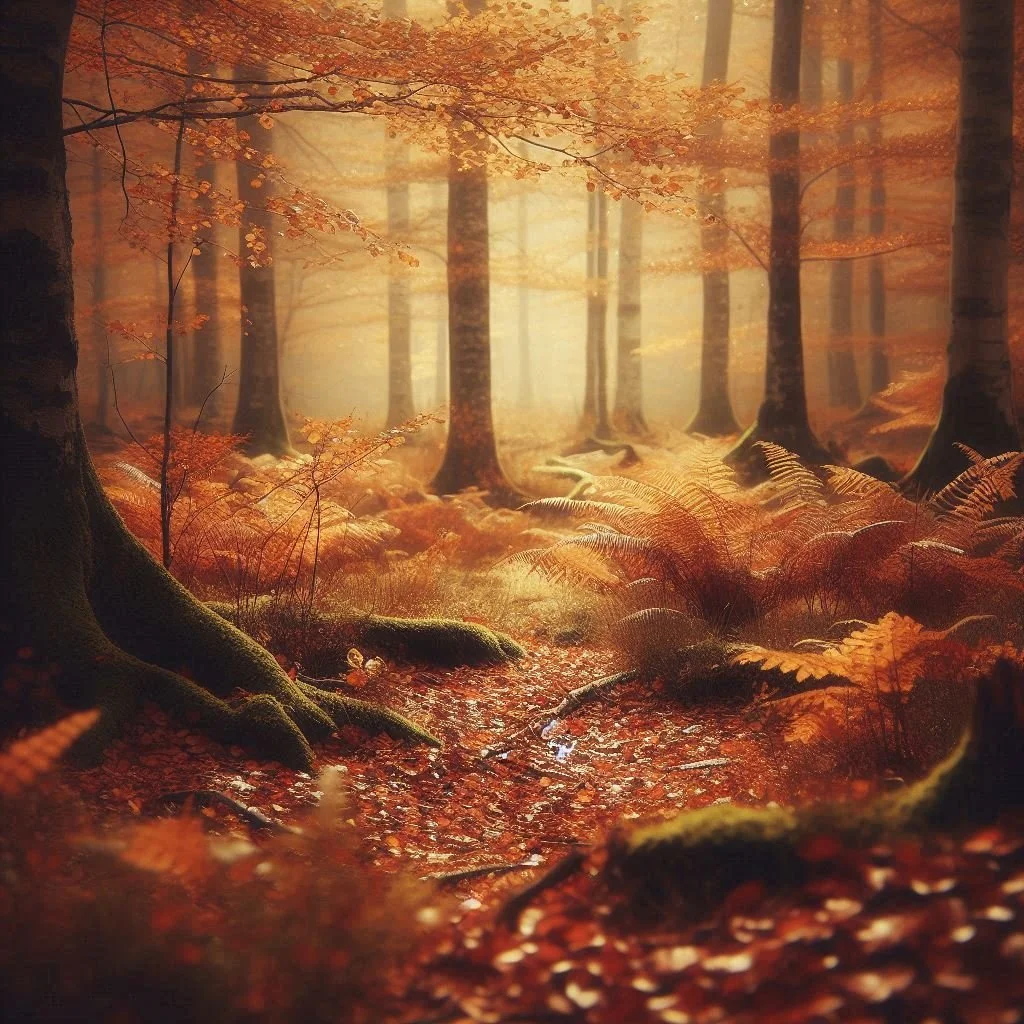 Bosque en otoño con luz dorada
