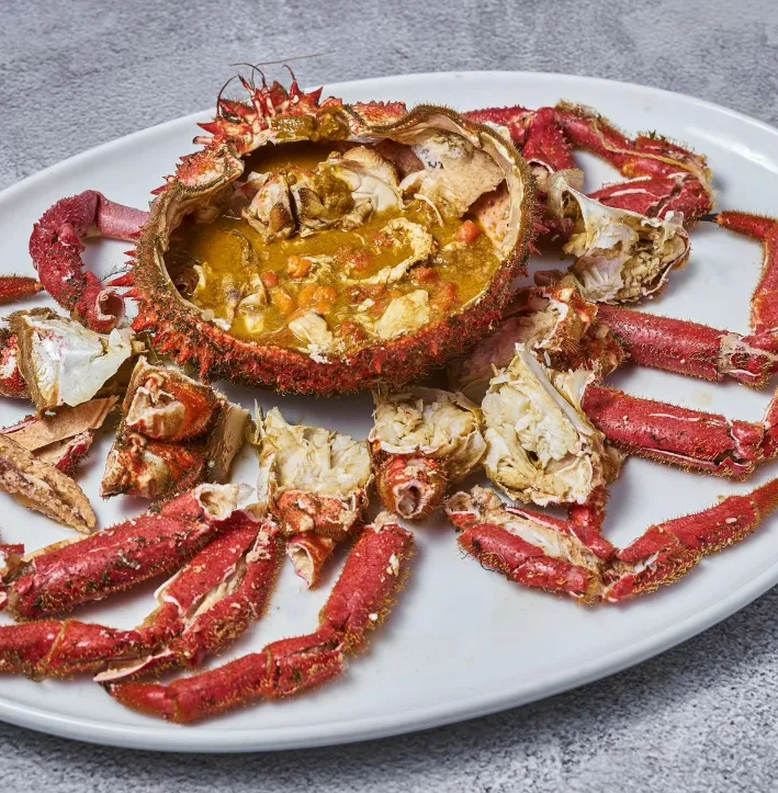 Galician spider crab opened and served on a plate