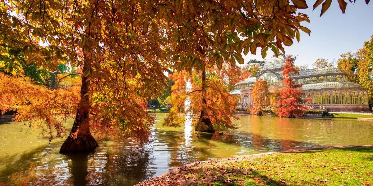 Parque de Madrid en otoño junto al lago